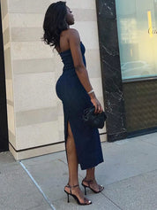 Vestido vaquero con hombros descubiertos