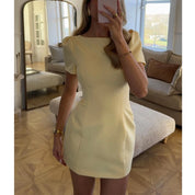 Vestido Corto Plisado Beige