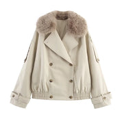 Gabardina Corta Piel Beige