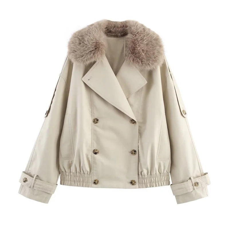 Gabardina Corta Piel Beige