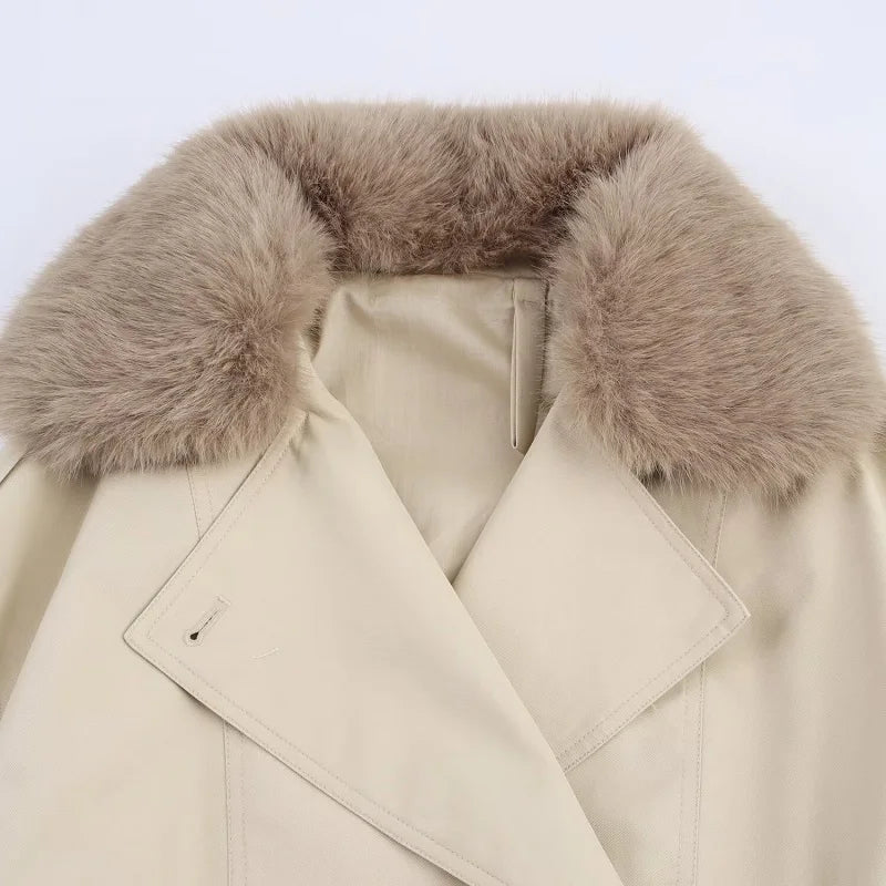 Gabardina Corta Piel Beige