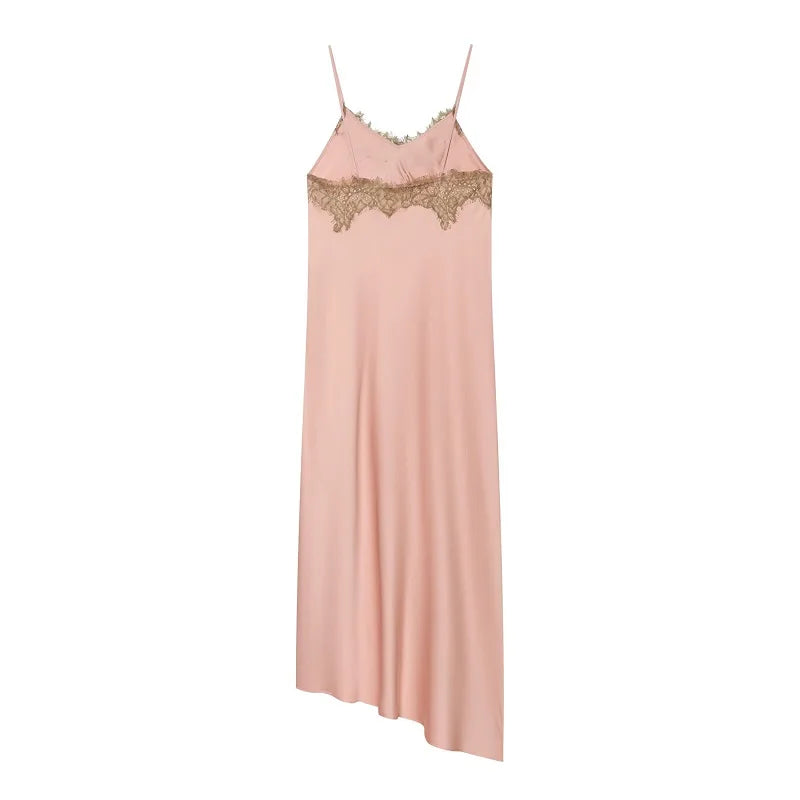 Vestido Midi de Satén con Encaje