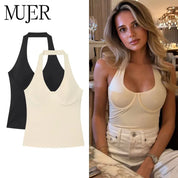 Top Corto Halter Beige