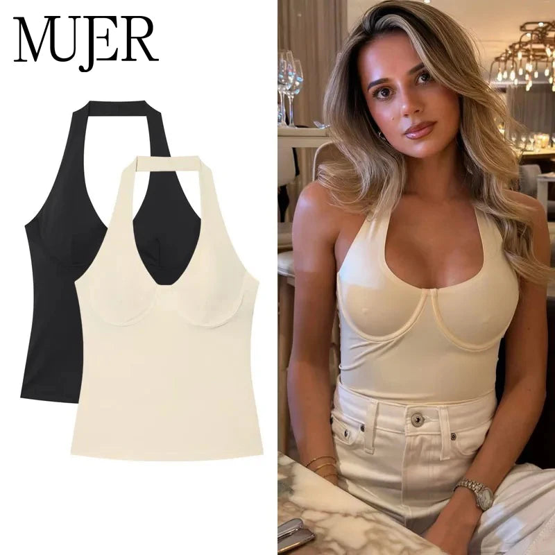 Top Corto Halter Beige
