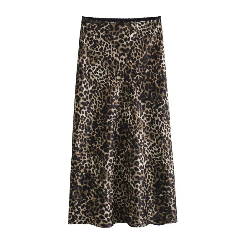 Falda de satén con estampado de leopardo