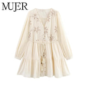 Mini Vestido Bordado Flores