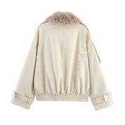 Gabardina Corta Piel Beige