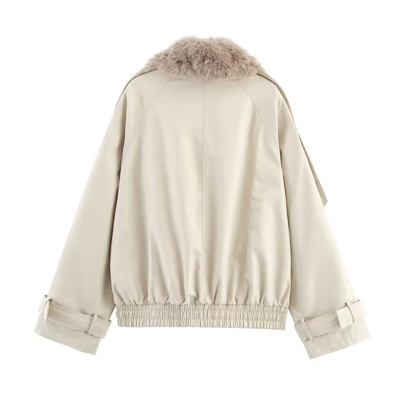 Gabardina Corta Piel Beige