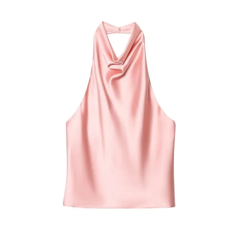 Top Halter Saten Cuello