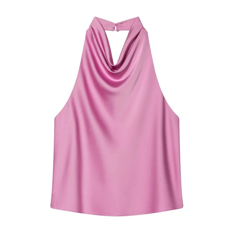 Top Halter Saten Cuello