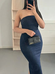 Vestido vaquero con hombros descubiertos