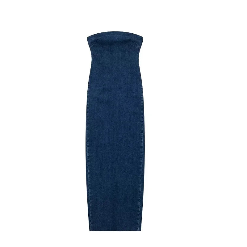 Vestido vaquero con hombros descubiertos