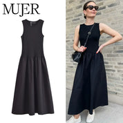 Vestido Largo Plisado Negro
