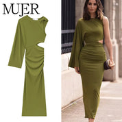 Vestido Largo Drapeado Verde