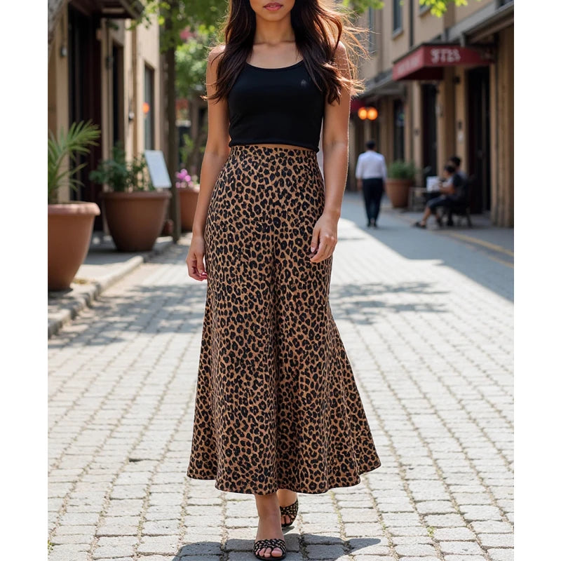 Falda larga con estampado de leopardo