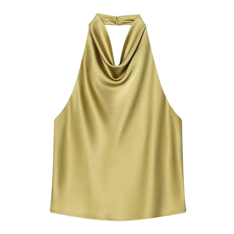 Top Halter Saten Cuello