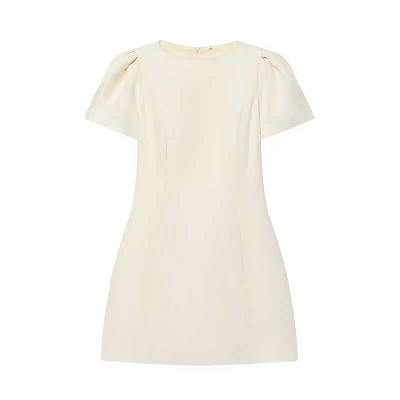 Vestido Corto Plisado Beige