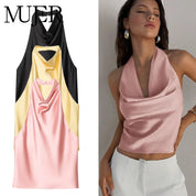 Top Halter Saten Cuello
