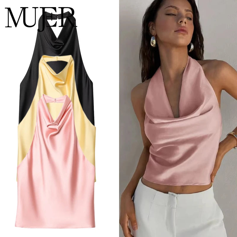 Top Halter Saten Cuello