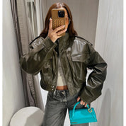 Chaqueta Piel Corta Caqui