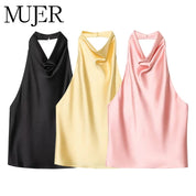 Top Halter Saten Cuello
