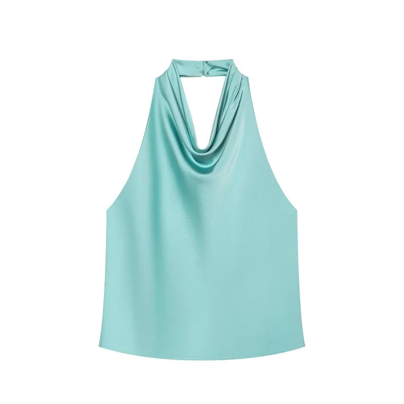 Top Halter Saten Cuello