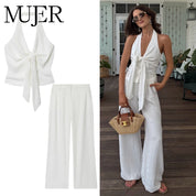 Pantalones holgados blancos 2 piezas