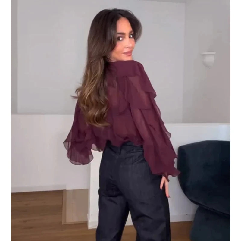 Blusa Volantes Vino