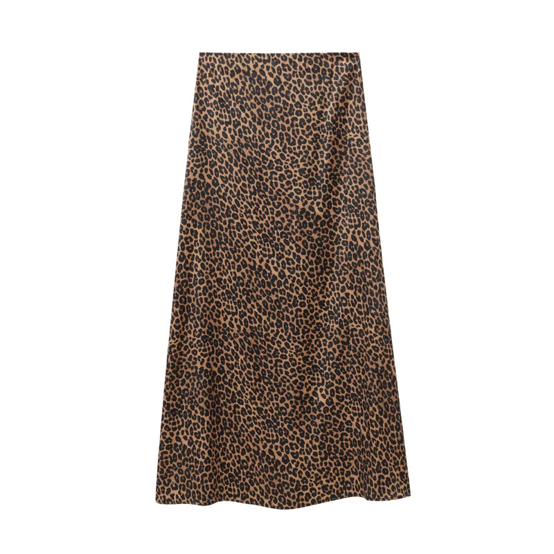 Falda larga con estampado de leopardo