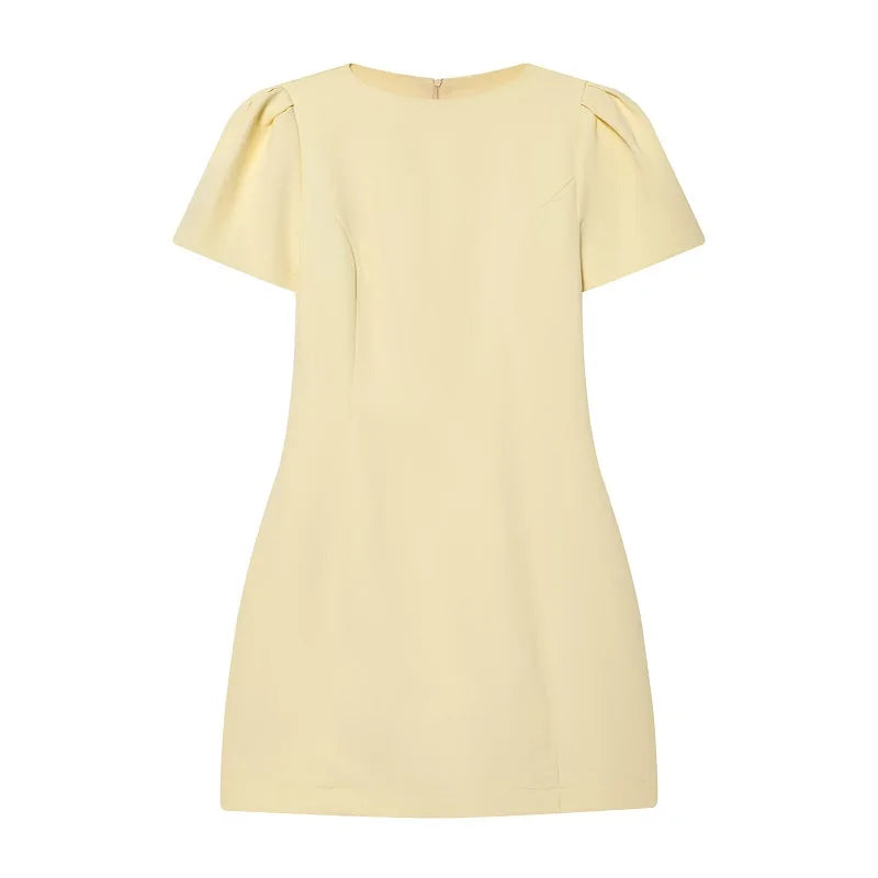 Vestido Corto Plisado Beige