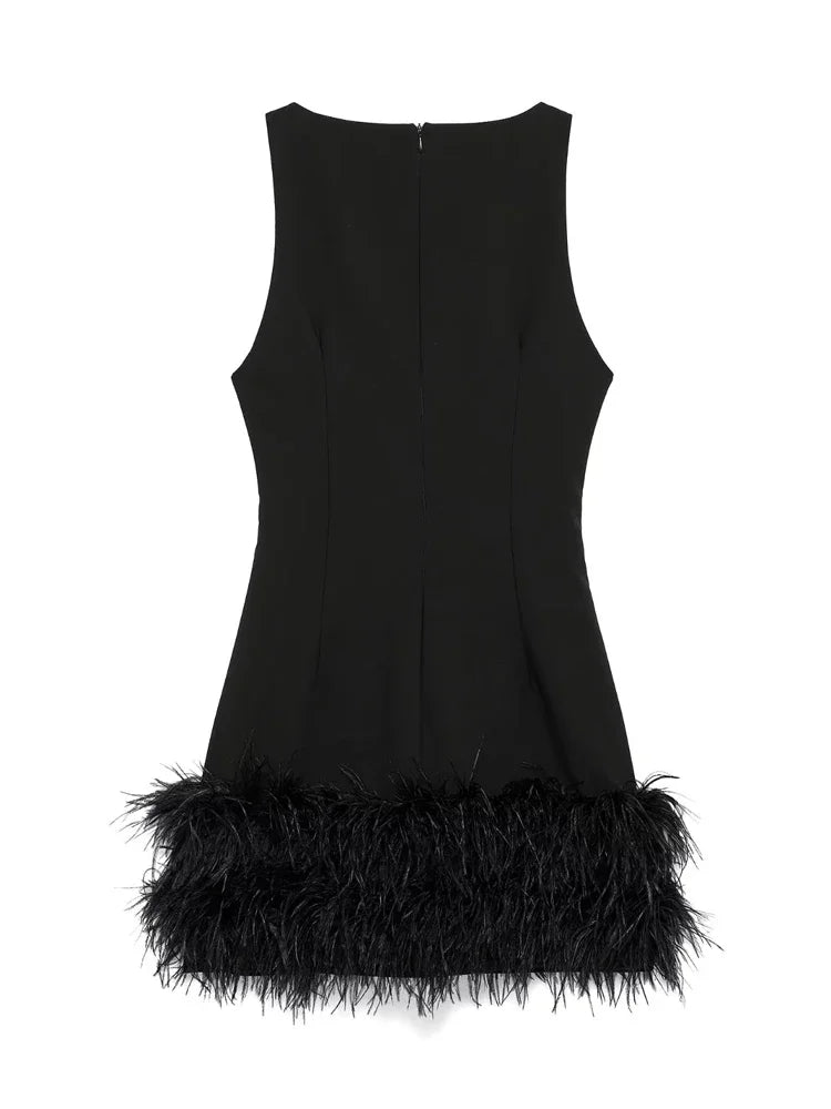 Vestidos corto de plumas negras