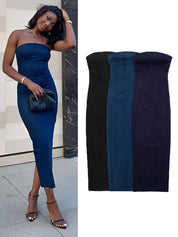 Vestido vaquero con hombros descubiertos