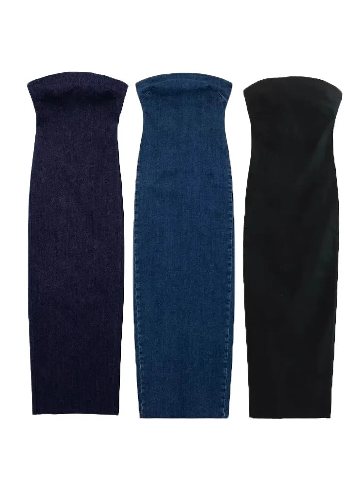 Vestido vaquero con hombros descubiertos