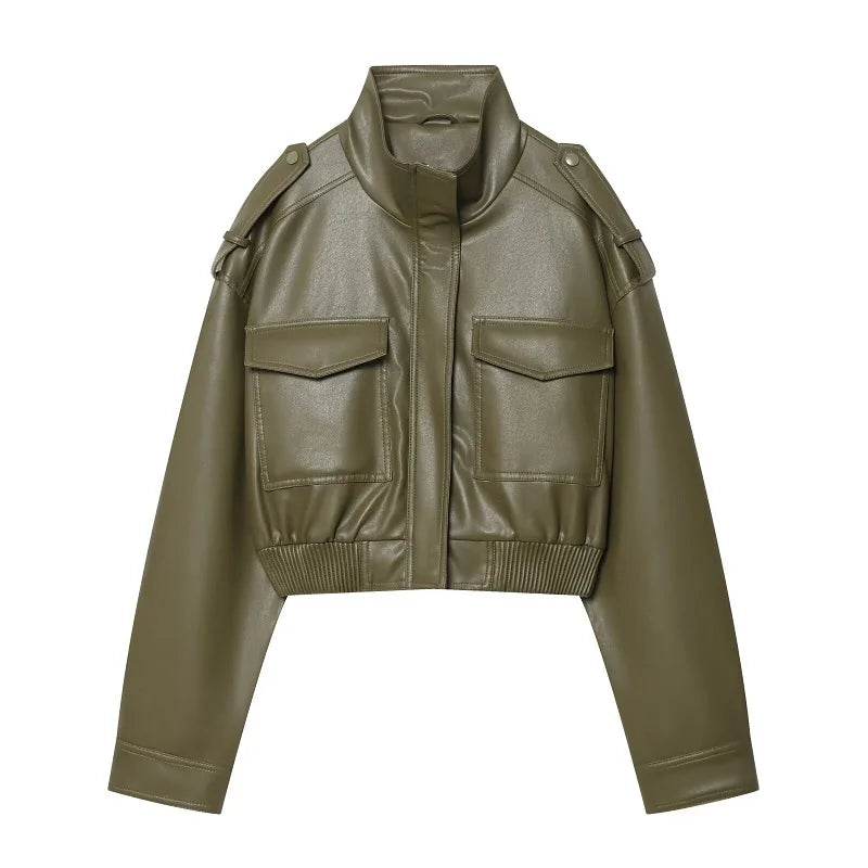 Chaqueta Piel Corta Caqui