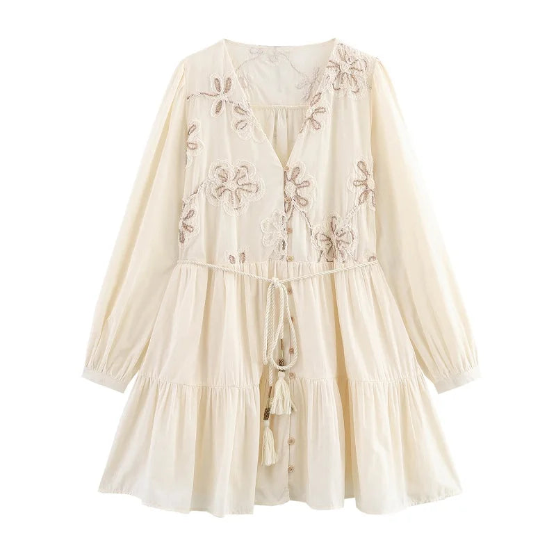 Mini Vestido Bordado Flores