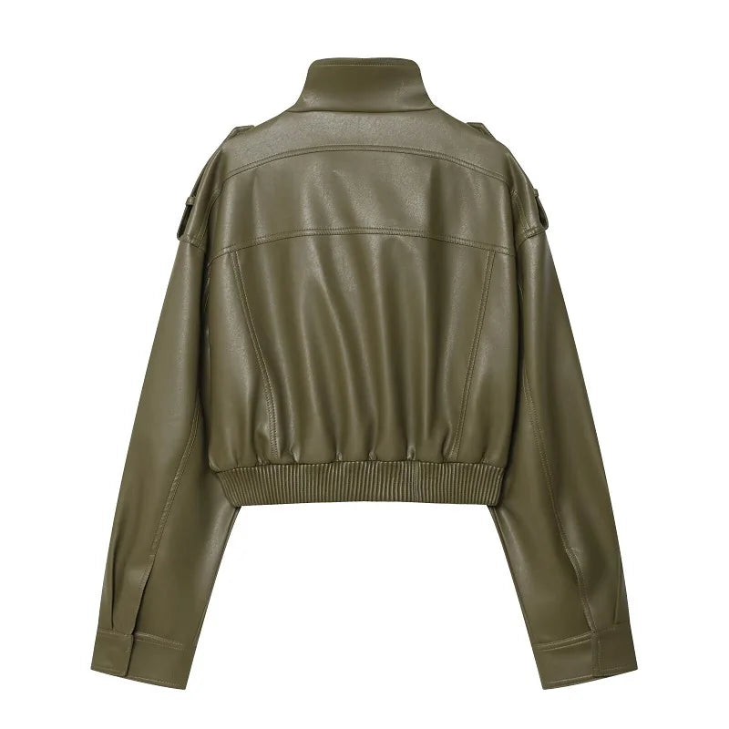 Chaqueta Piel Corta Caqui