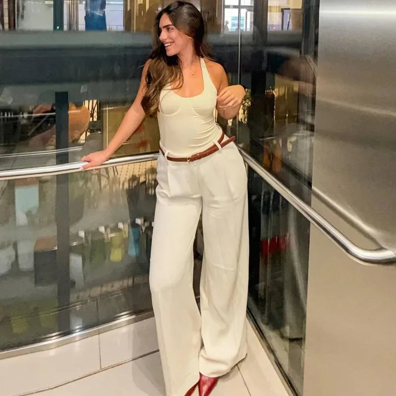 Top Corto Halter Beige