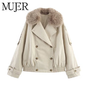 Gabardina Corta Piel Beige