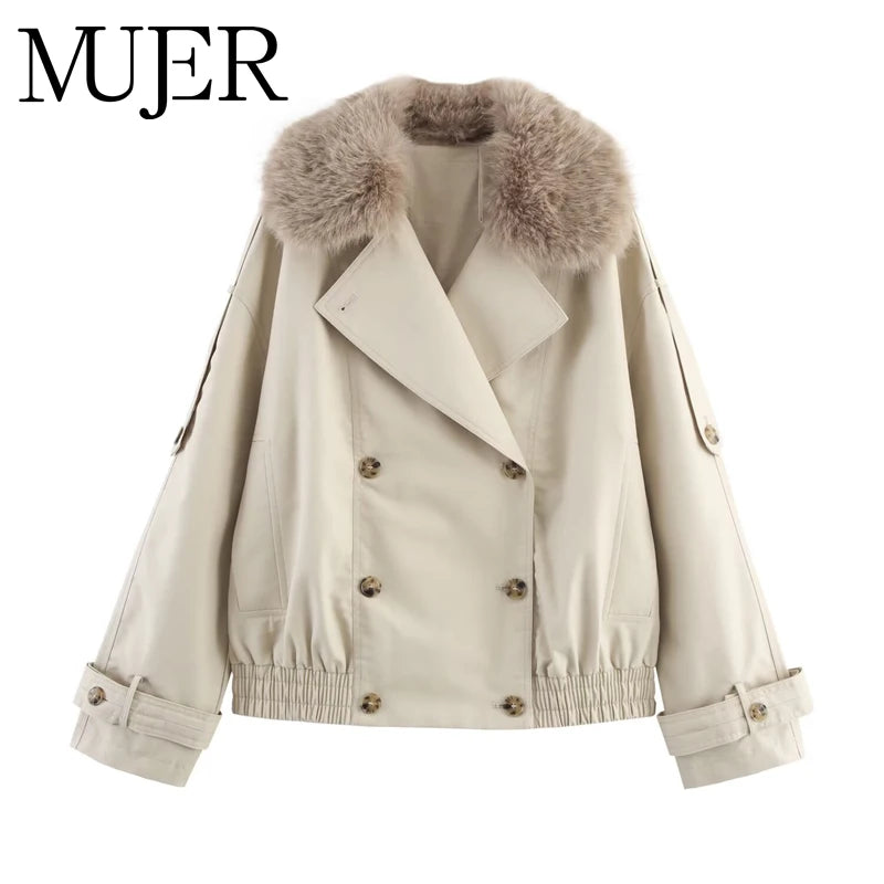 Gabardina Corta Piel Beige